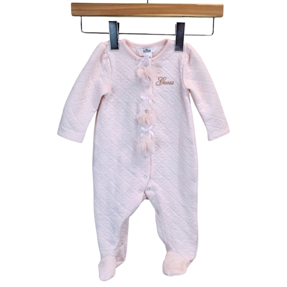 NWT Baby Guess Pink Quilted Snap Onesie Size 6-9M Chiffon Bows Coquette